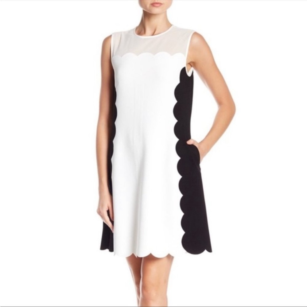Ted Baker Berrii Black White Scalloped Sleeveless Sheath Dress Sz 4